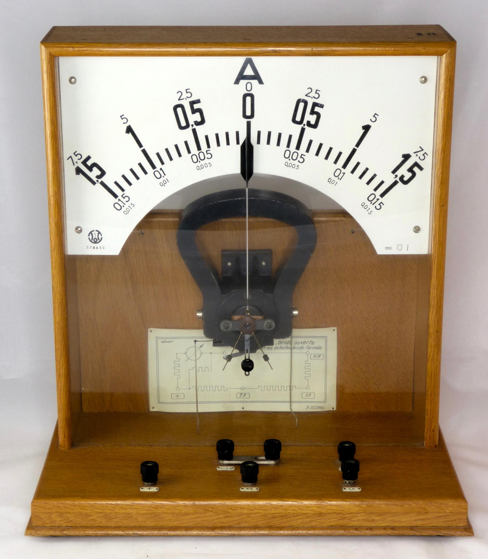 Ampèremètre de démonstration
(plusieurs gammes, zéro centré)