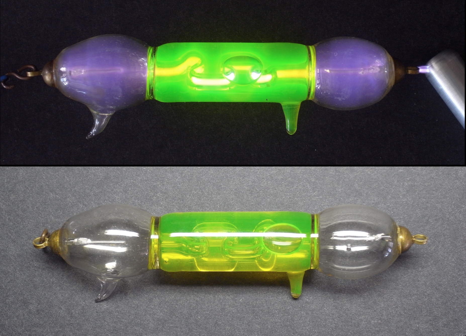 Tube de Geissler avec liquide fluorescent